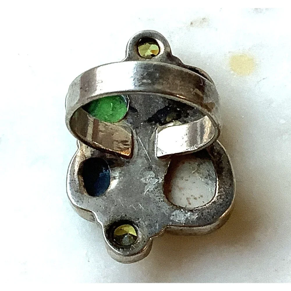 Handcrafted Ring Sterling Silver Vintage Size 8 Multi Stone Cluster Signed 925